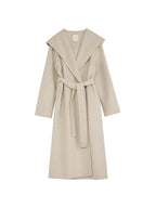 unspoken Premium 90 Wool 10 Alpaca Hooded Minimal Straight Long Oatmeal Wool Coats