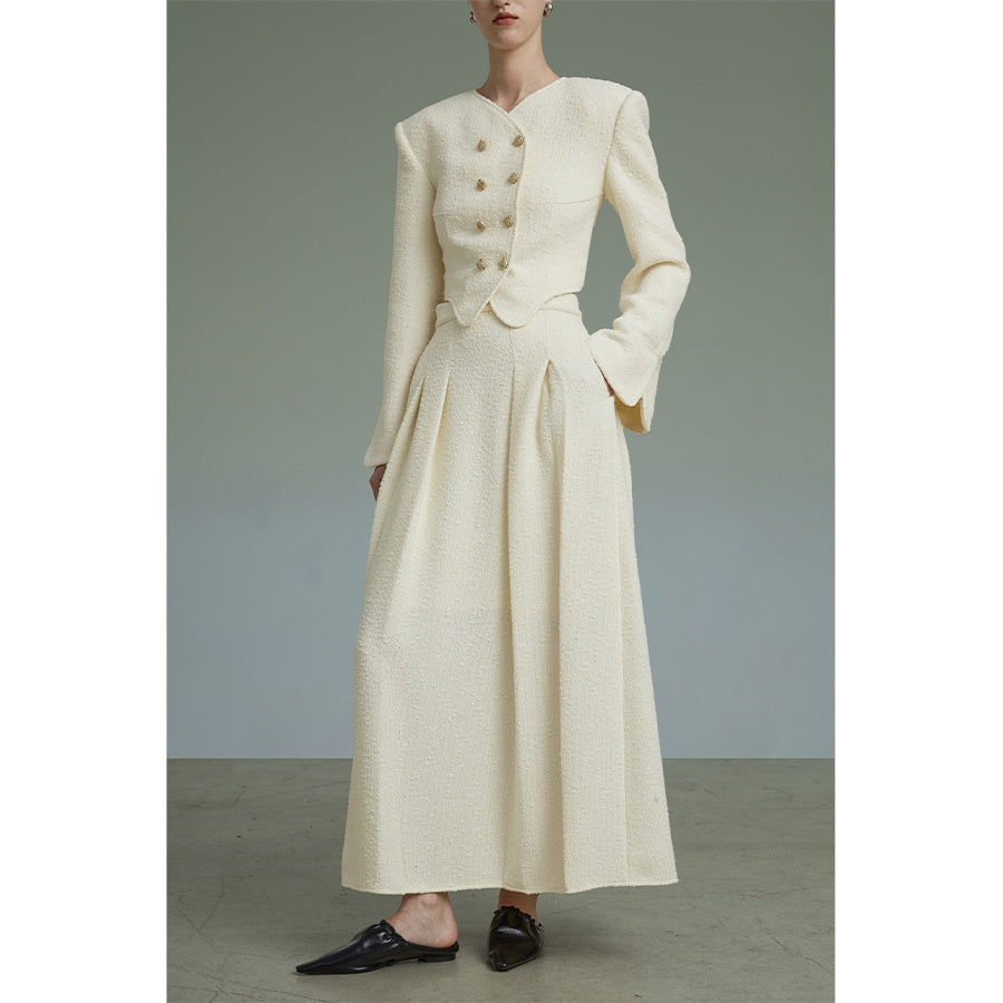 unspoken_Original_Design_Double_Breasted_Cream_Straight_Fit_Long_Sleeve_Top_&_Skirt_Sets_MISSTT