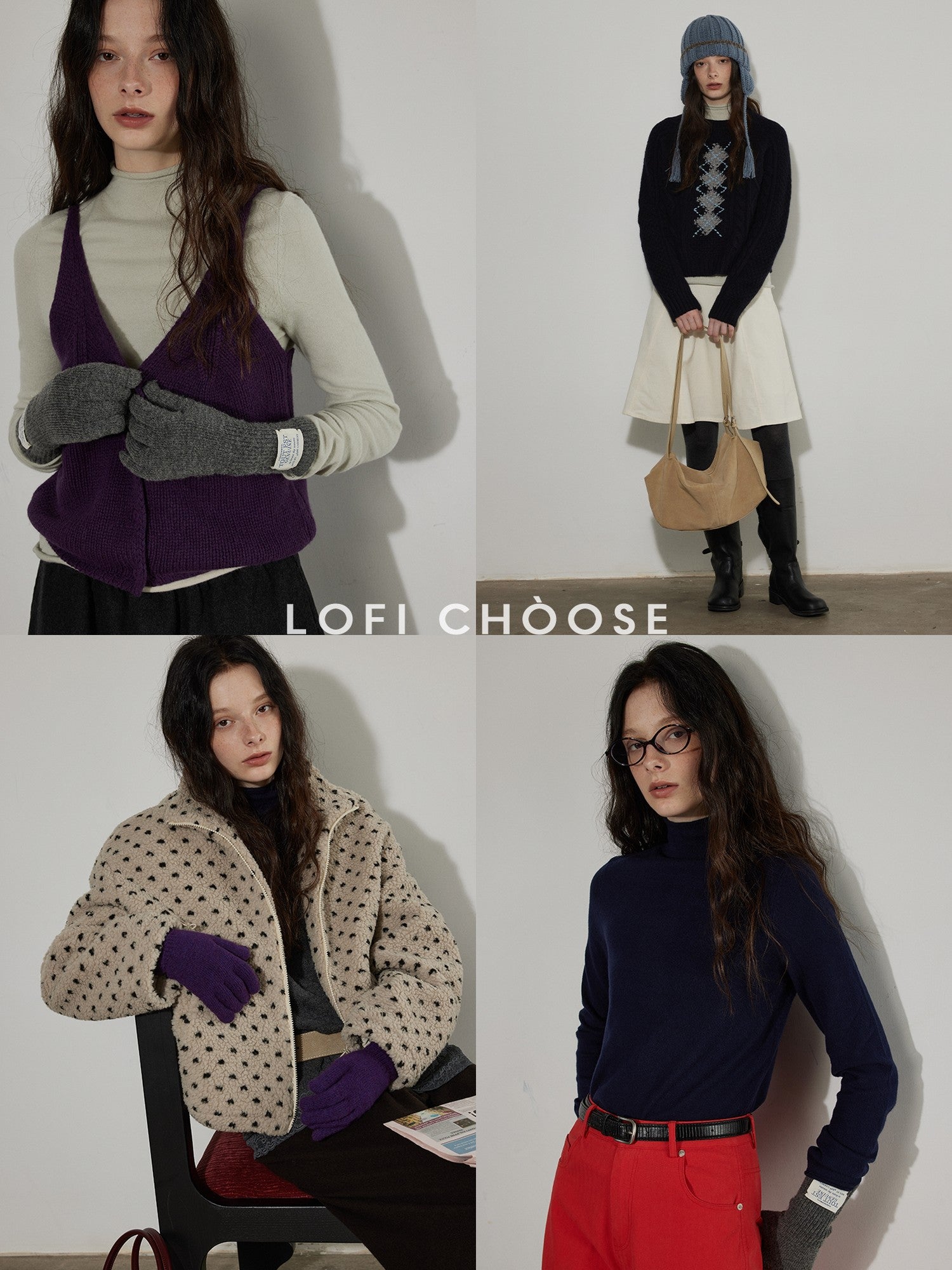 Lofi choose Cozy Modal Wool Blend Polka Dot Turtleneck Loose Fit Women Office Knit Sweaters