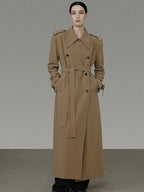 unspoken Double Breasted Straight Minimalist Office Tea Brown Longline Women Trench Coats