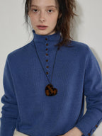 Lofi choose Soft Wool Rabbit Hair Blend Commuter Loose Rolled Hem Turtleneck Women Sweaters
