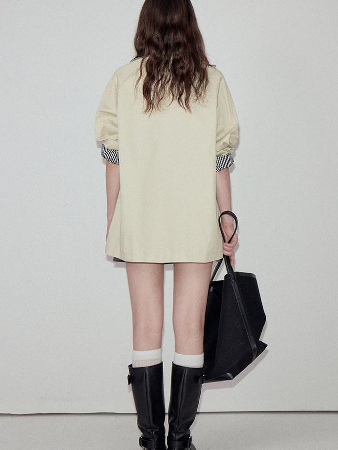 fano Cotton Lined Single Breasted Korean Commuter Short Women Beige Trench Coats