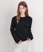fano Soft Faux Cashmere Relaxed Fit Office Women Solid Long Sleeve T-Shirts