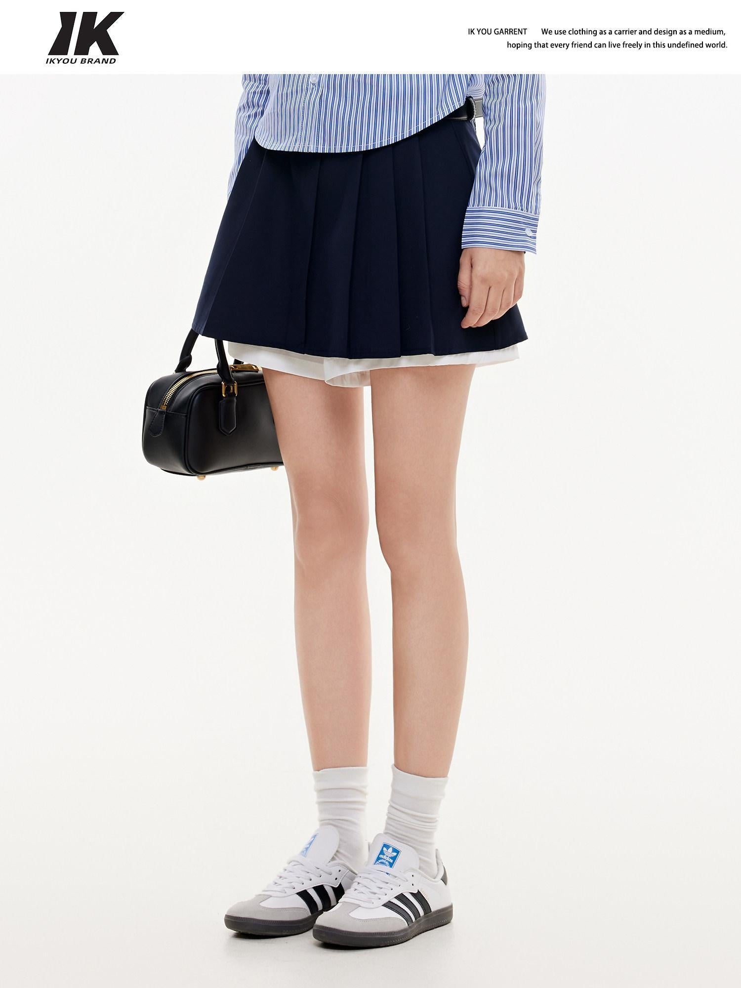 ikyou Shape Retention Patchwork A Line Lined Side Zip Casual Women Mini Skirts