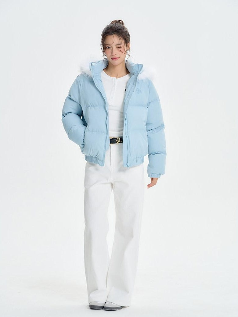 ikyou Thick Embroidered Detachable Hood Straight Fit Commuter Polyester Puffer Jackets