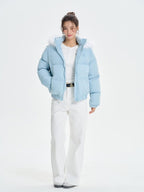 ikyou Thick Embroidered Detachable Hood Straight Fit Commuter Polyester Puffer Jackets