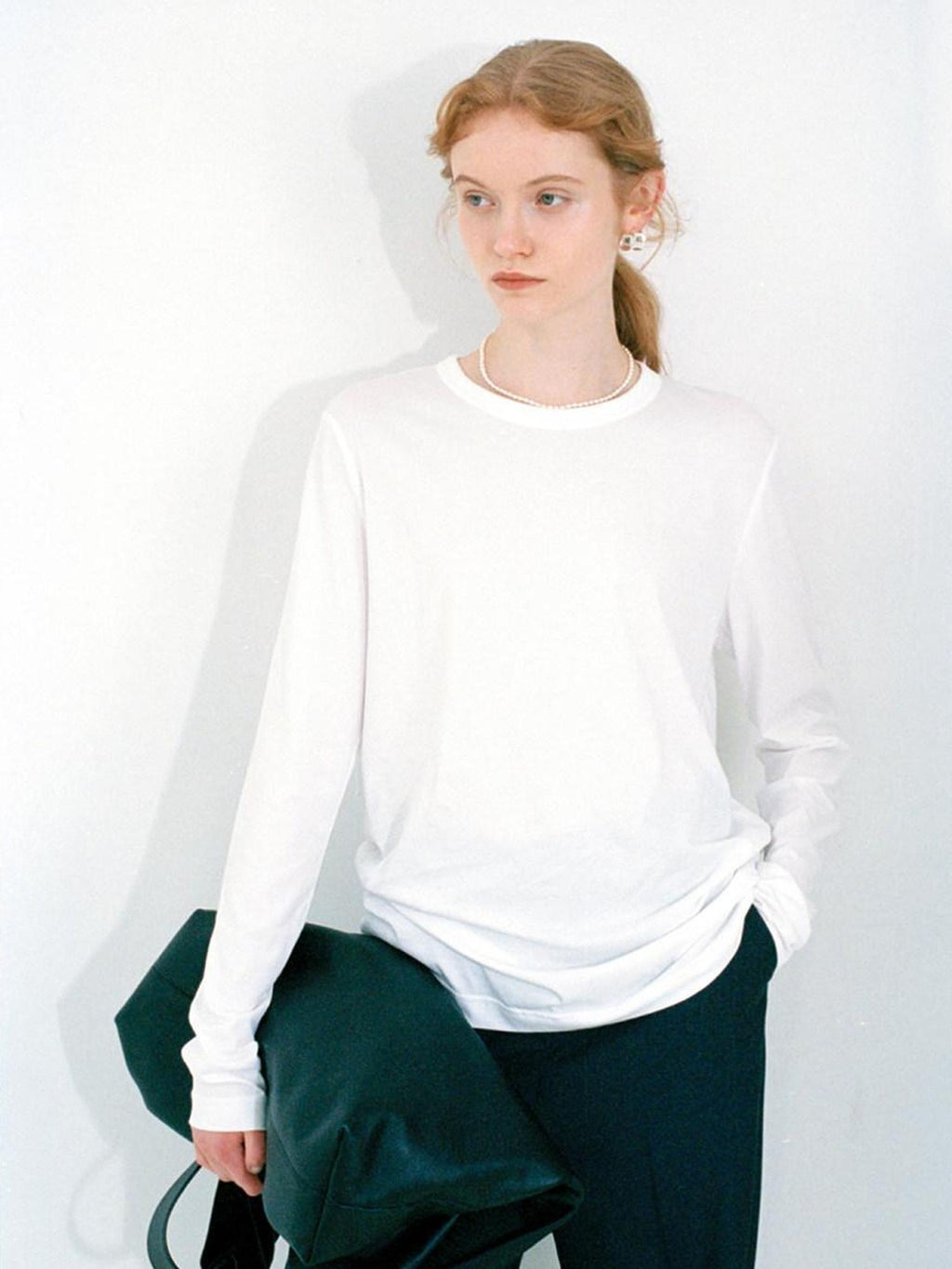fano Minimalist 100 Percent Cotton Loose Crew Neck Women Basic Long Sleeve T-Shirts