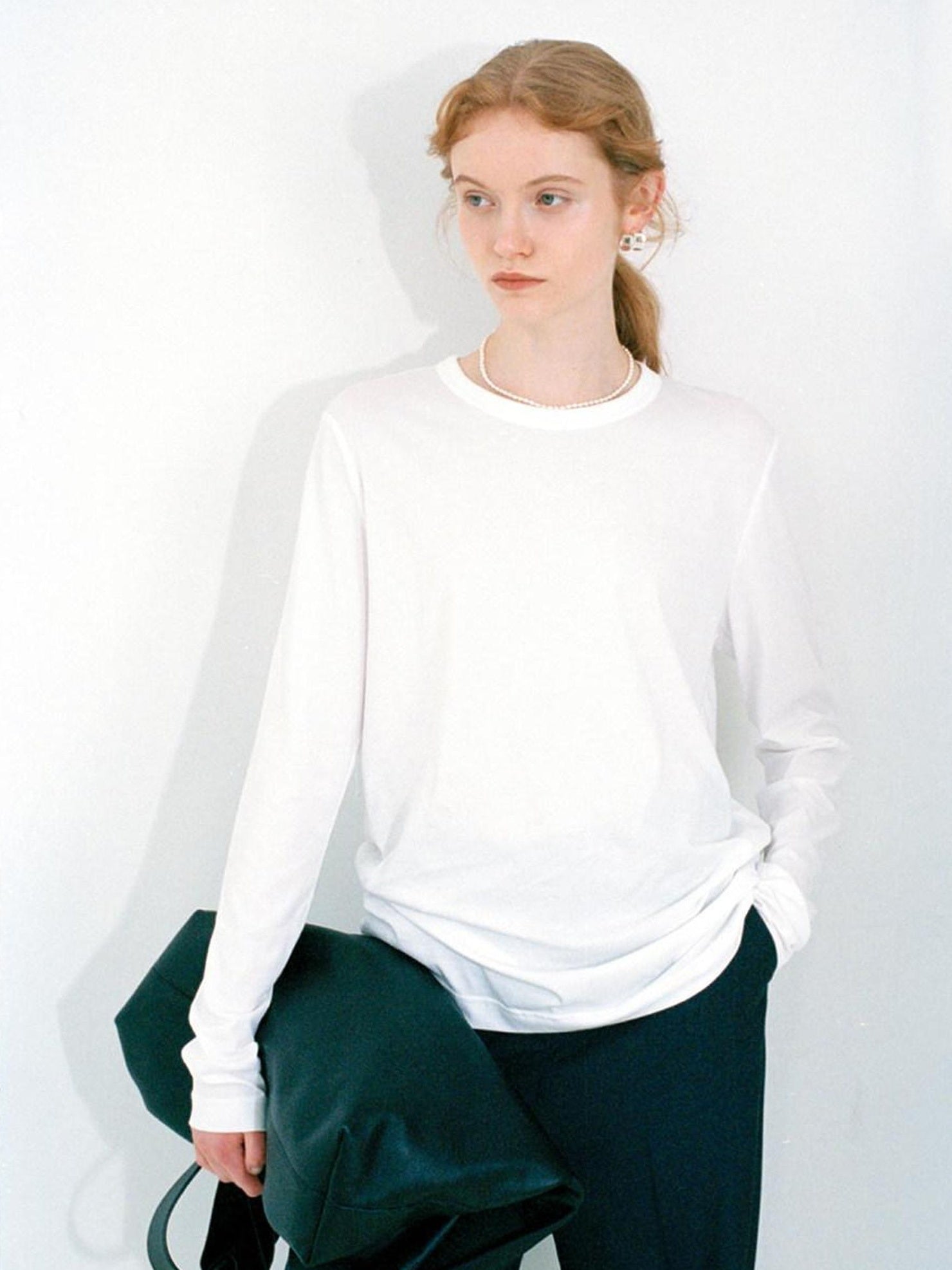 fano Minimalist 100 Percent Cotton Loose Crew Neck Women Basic Long Sleeve T-Shirts