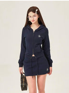 ikyou Sleek Slim Fit Zip Up Patchwork Pockets Commuter Cotton Lined Hoodie