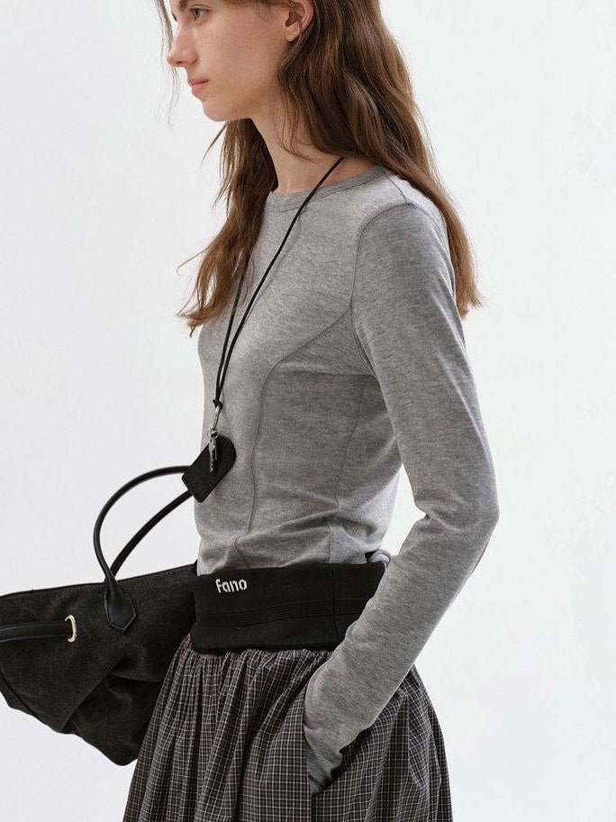 fano Lyocell Blend Slim Fit Minimal Commuter Crew Neck Women Long Sleeve T-Shirts