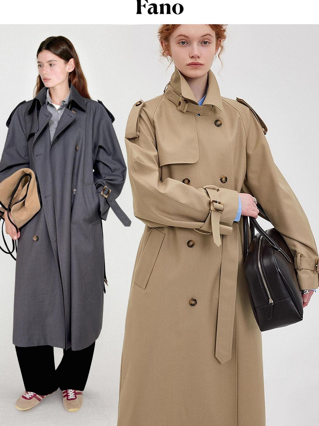 fano Double Breasted Button Loose Fit Raglan Sleeve Commuter Women Khaki Trench Coats