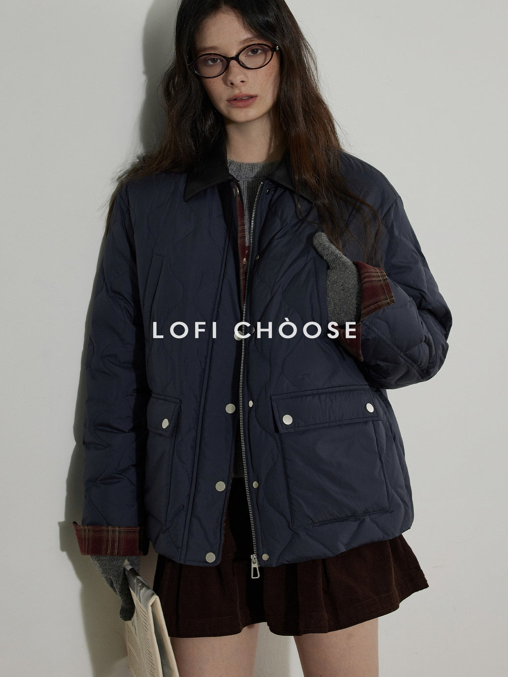 Lofi choose 90 Percent White Duck Down Commuter Loose Fit Lapel Navy Down Jackets