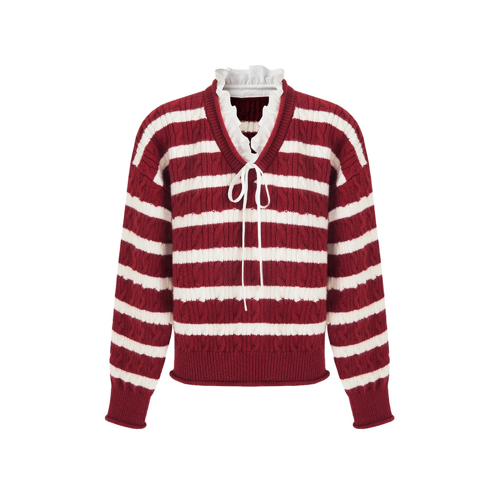 fano_Ruffle_Detail_Loose_Fit_Commuter_V-neck_Long_Sleeve_Striped_Women_Sweaters_MISSTT