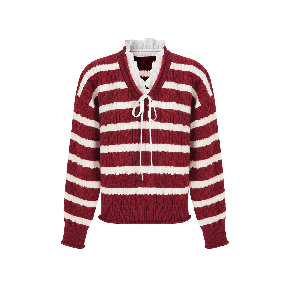 fano_Ruffle_Detail_Loose_Fit_Commuter_V-neck_Long_Sleeve_Striped_Women_Sweaters_MISSTT