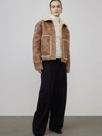 unspoken Faux Fur Lined Oversized Zip Pocket Barn Style Women Khaki Leather Jackets
