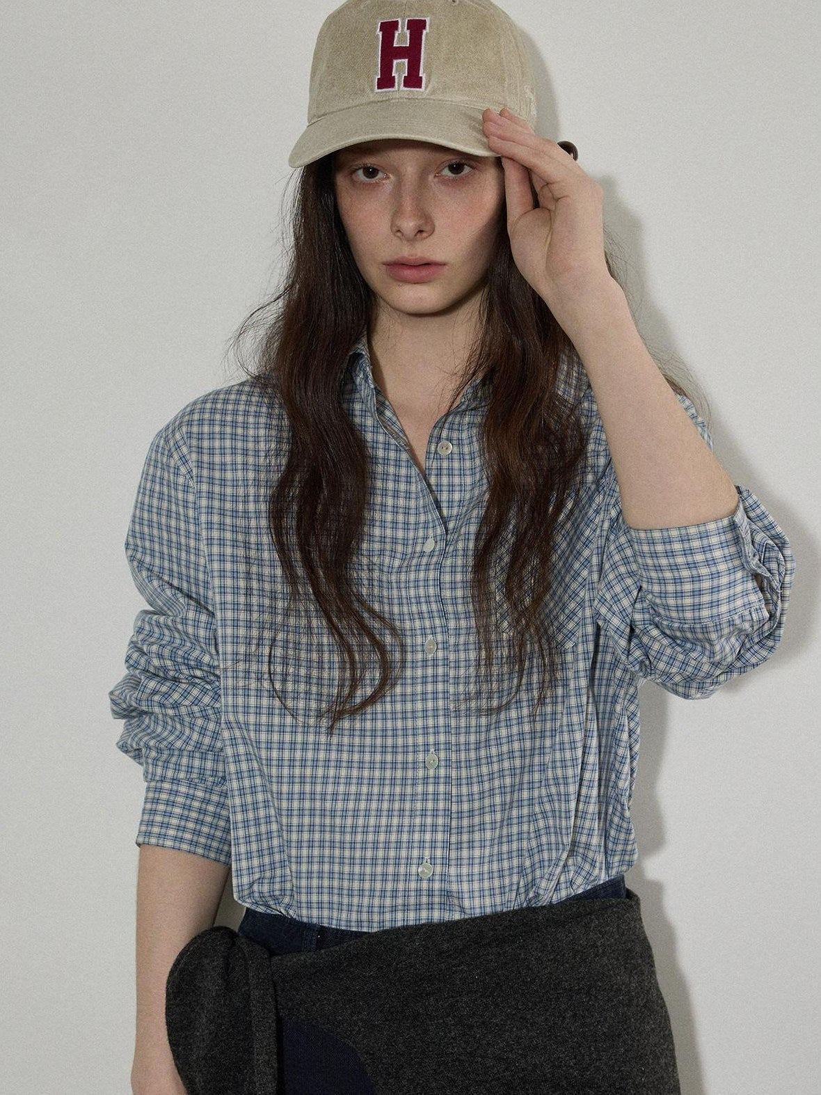 Lofi choose Pure Cotton Relaxed Fit Colorblock Plaid Collared Women Long Sleeve Shirts