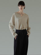unspoken Skin Friendly Breathable Minimal Loose V-neck Longsleeve Women Champagne Blouses