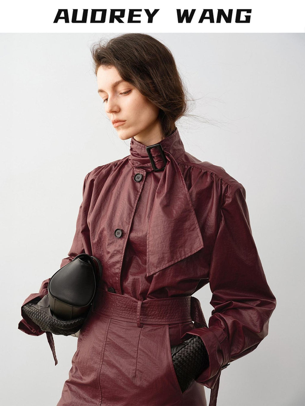 audreyyang Slimming Loose Cuffed Sleeves Button Women Mustard Green Leather Jackets