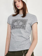 fano Lyocell Blend Heather Gray Printed Slim Korean Crewneck Short Sleeve T-Shirts
