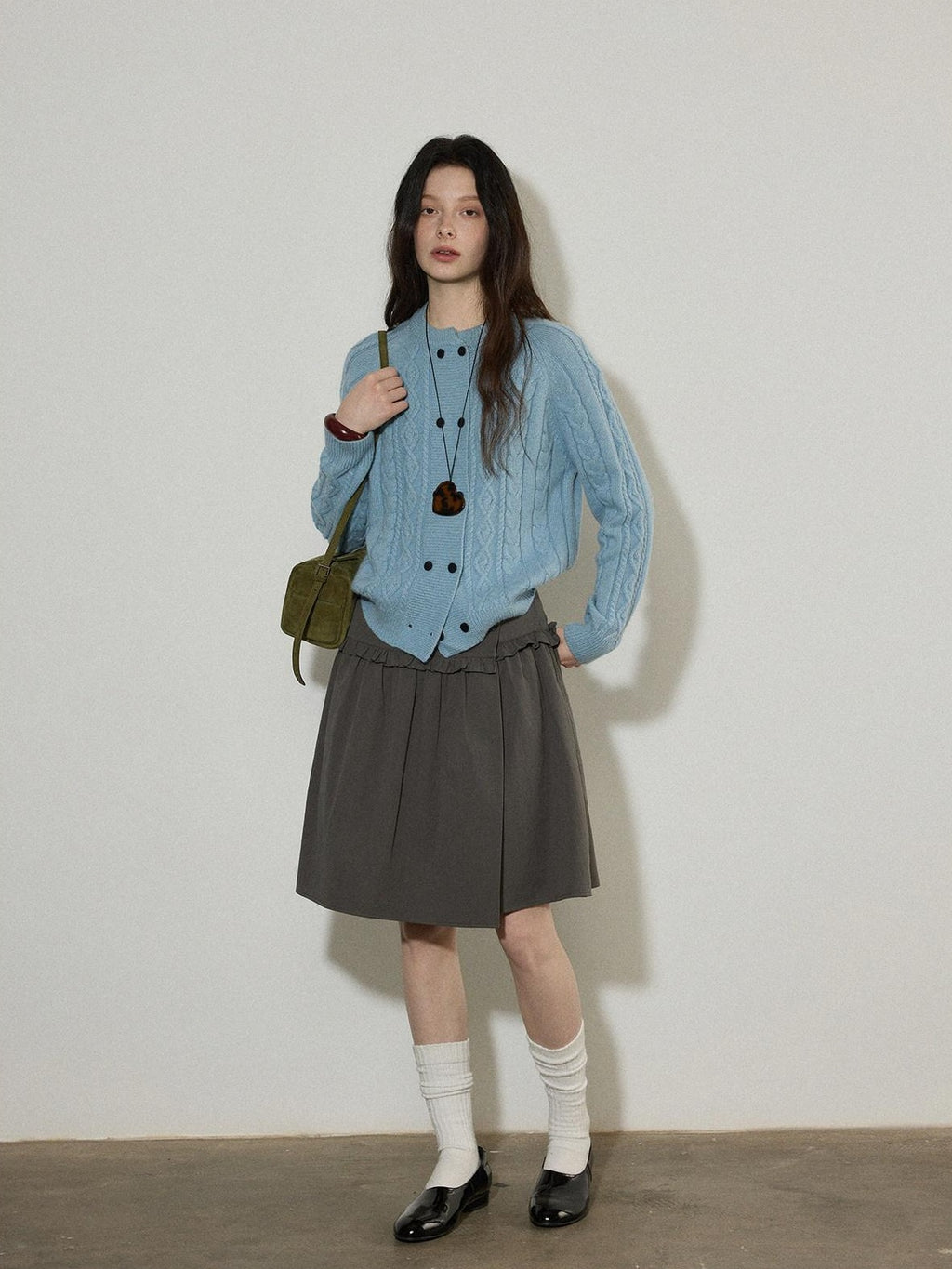 Lofi choose Soft Wool Blend Loose Fit Commuter Open Front Double Button Knit Women Cardigans