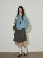 Lofi choose Soft Wool Blend Loose Fit Commuter Open Front Double Button Knit Women Cardigans