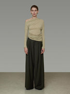 unspoken Breathable Dark Green Loose Lapel Blazer High Waist Casual Top & Skirt Sets