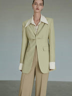 unspoken Streamlined Slim Fit Sage Green Notch Lapel Single Breasted Office Women Blazers