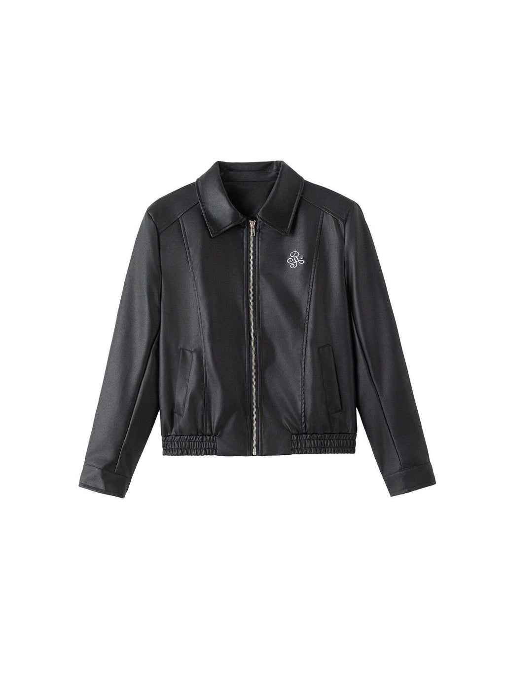 ikyou Glossy Slim Fit Androgynous Pu Black Short Lapel Zipper Daily Leather Jackets