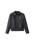 ikyou Glossy Slim Fit Androgynous Pu Black Short Lapel Zipper Daily Leather Jackets