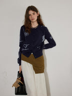Lofi choose Soft Acrylic Blend Embroidered Classic Fit Round Neck Office Knitwear Cardigans