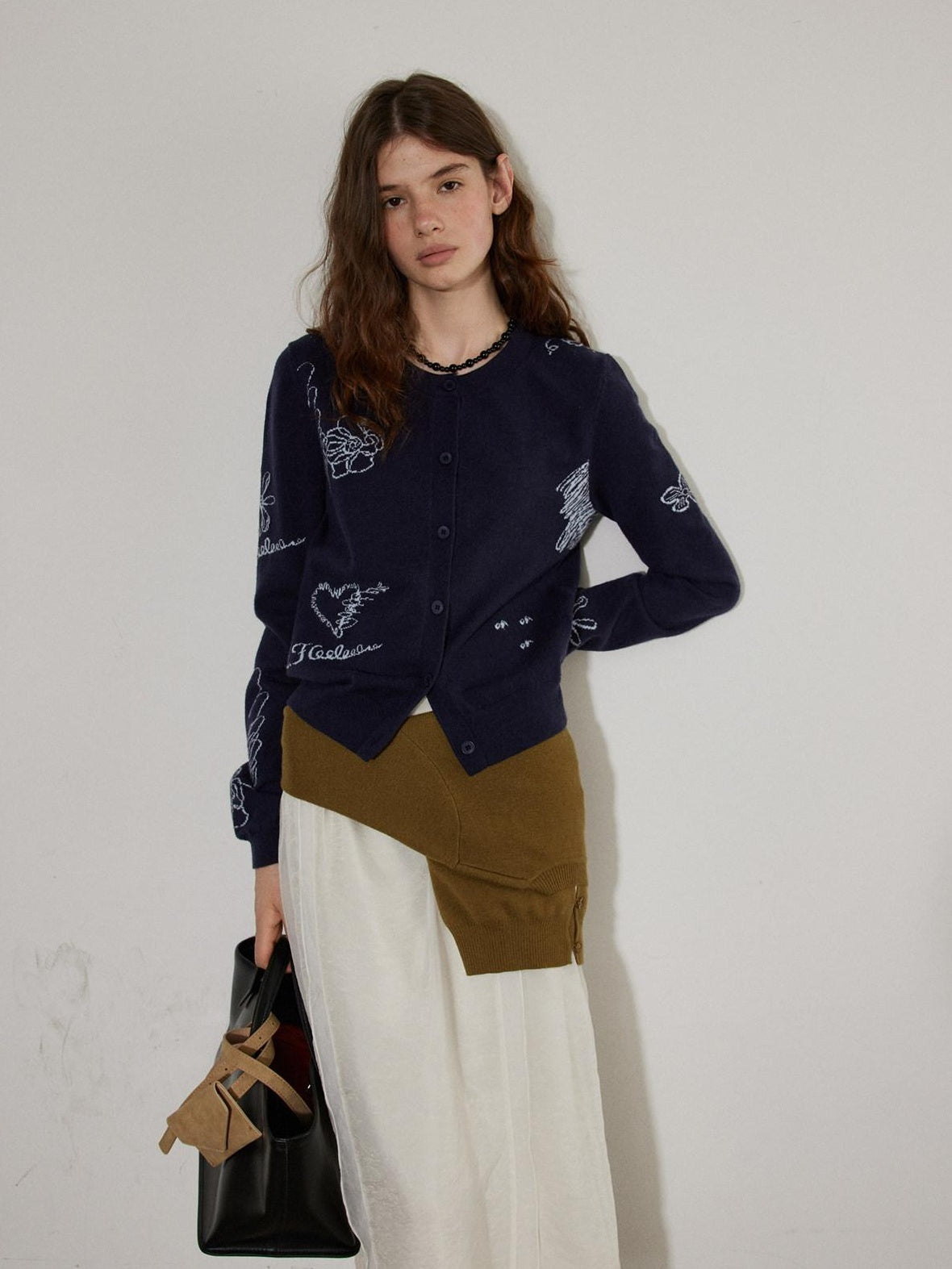 Lofi choose Soft Acrylic Blend Embroidered Classic Fit Round Neck Office Knitwear Cardigans