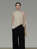 unspoken Asymmetric One Shoulder Loose Commuter Solid Women Daily Off Shoulder Crop Tops