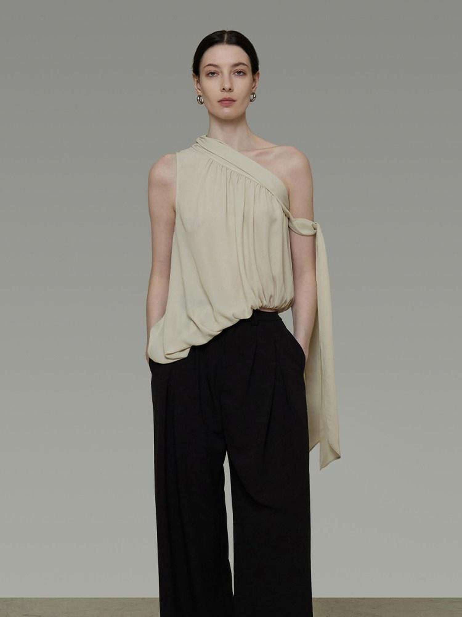 unspoken Asymmetric One Shoulder Loose Commuter Solid Women Daily Off Shoulder Crop Tops