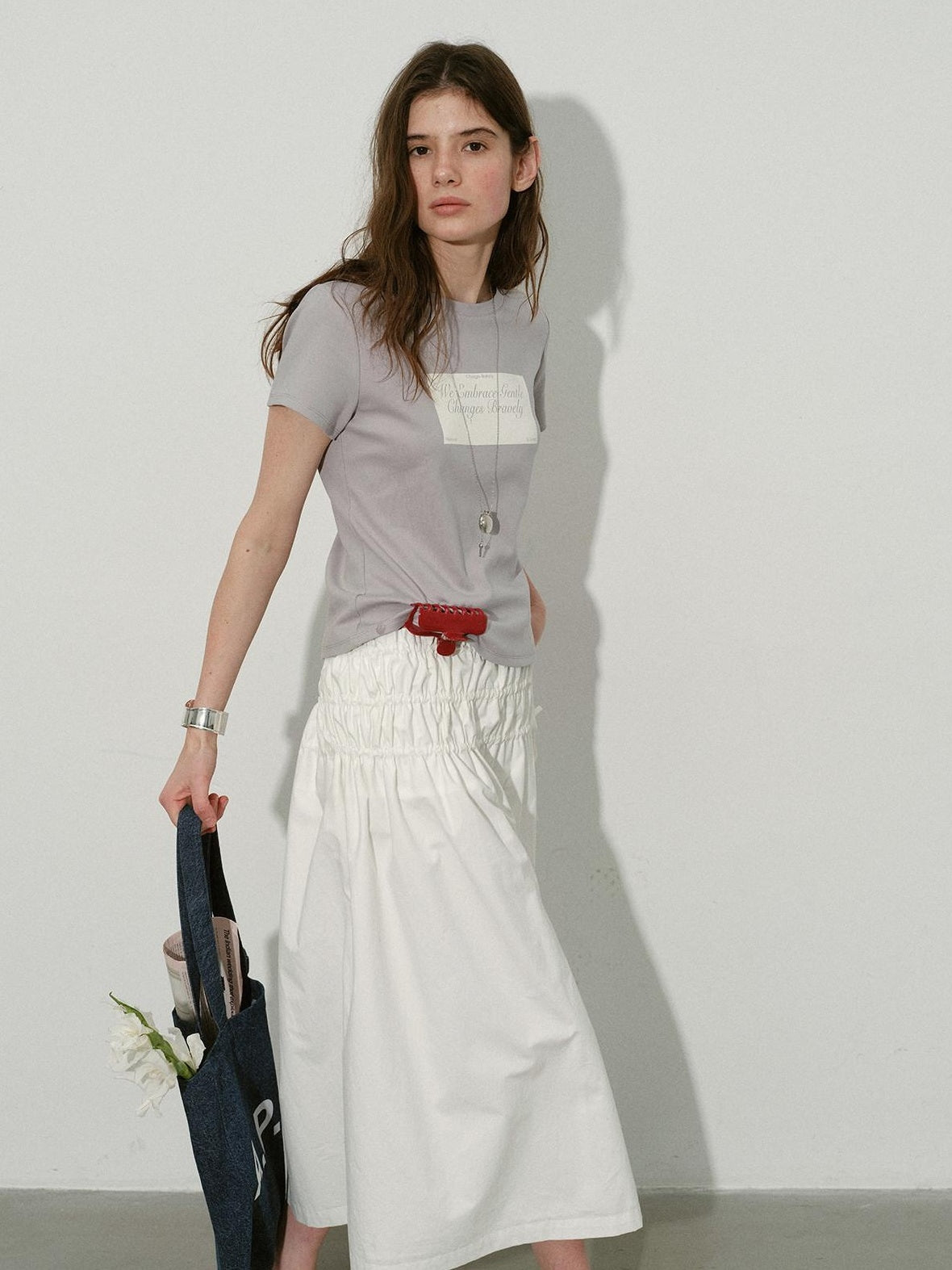 Lofi choose High Waist Bow A Line Cotton Commuter Loose Fit Women Tie Elegant Midi Skirts