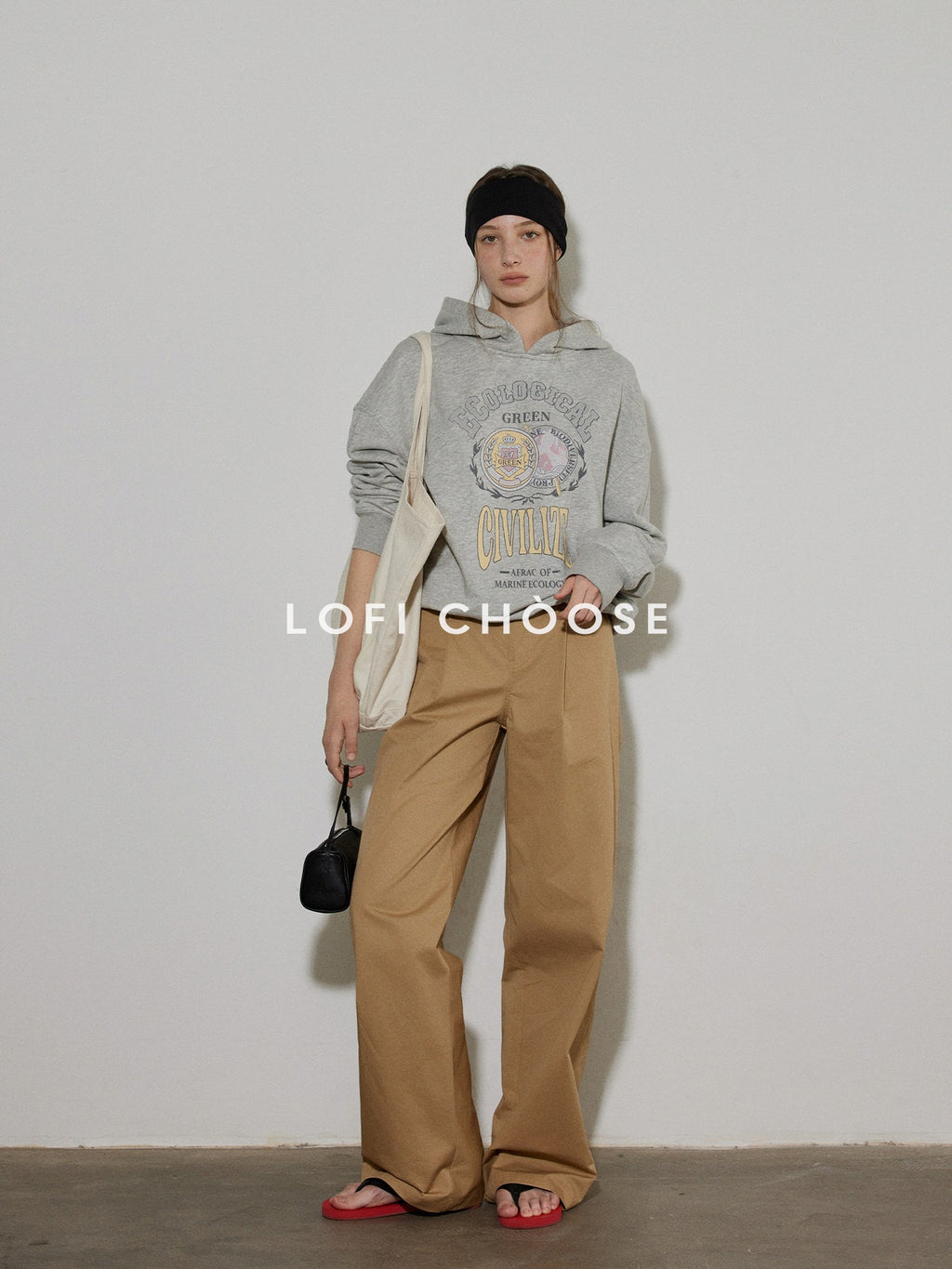 Lofi choose Soft Cotton Blend Oversized Commuter Style Casual Pullover Grey Hoodie