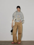 Lofi choose Soft Cotton Blend Oversized Commuter Style Casual Pullover Grey Hoodie