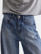 fano Breathable Cotton Natural Waist Relaxed Pocketed Casual Blue Straight Leg Jeans