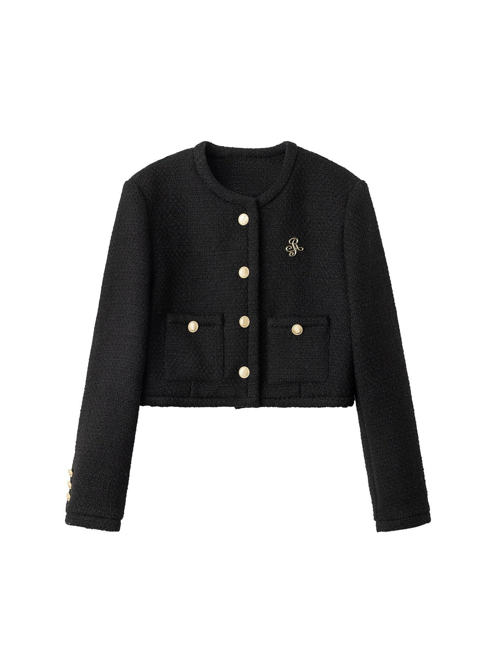 ikyou 3D Button Trim Slim Fit Office Long Sleeve Solid Polyester Cropped Jackets