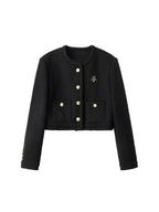 ikyou 3D Button Trim Slim Fit Office Long Sleeve Solid Polyester Cropped Jackets