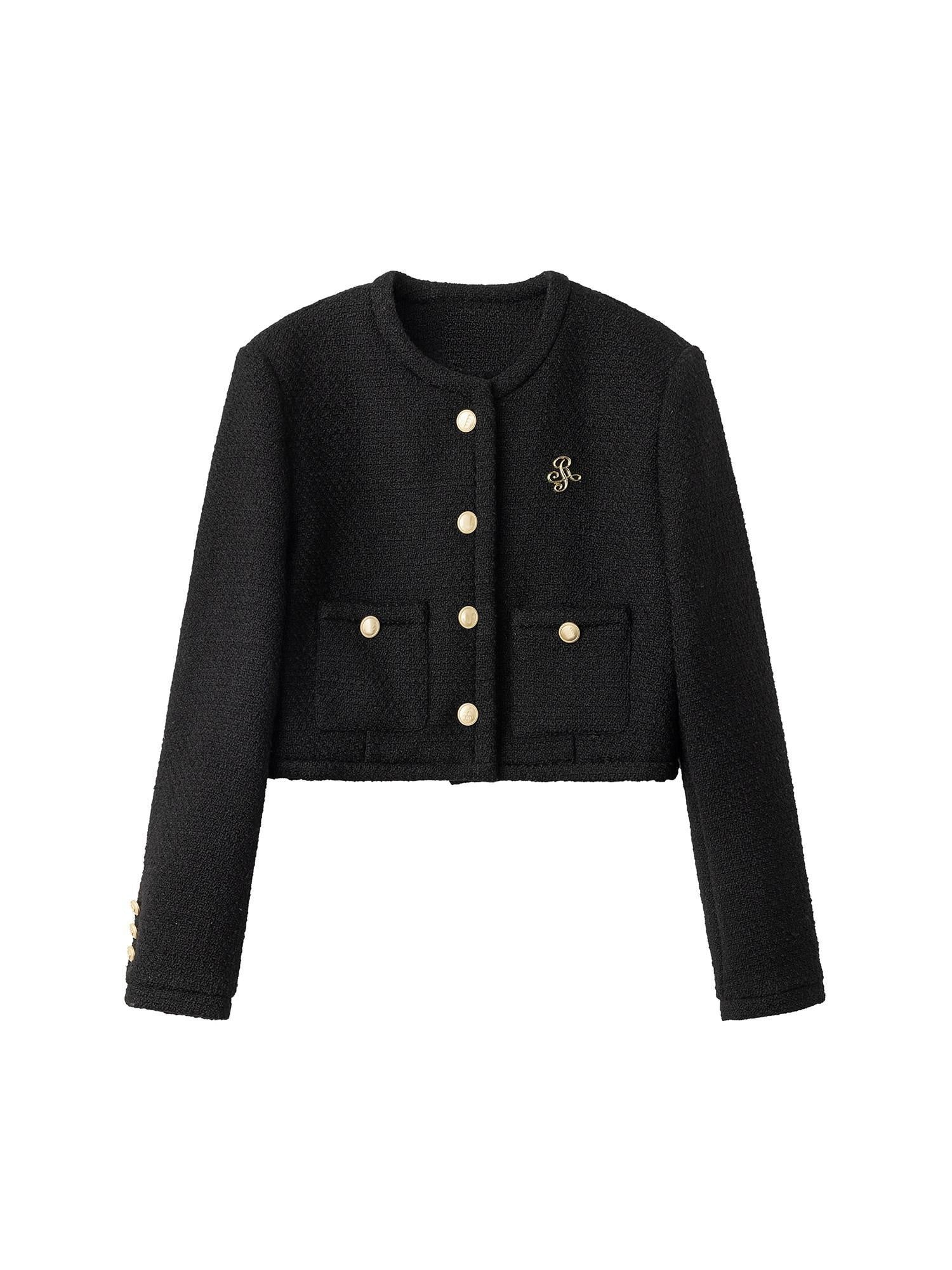 ikyou 3D Button Trim Slim Fit Office Long Sleeve Solid Polyester Cropped Jackets