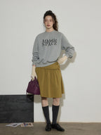 Lofi choose Embroidered Colorblock Loose Drop Shoulder Crewneck Female Cotton Sweatshirt