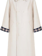 fano Loose Fit Korean Casual Long Beige Plaid Single Breasted Trench Coats