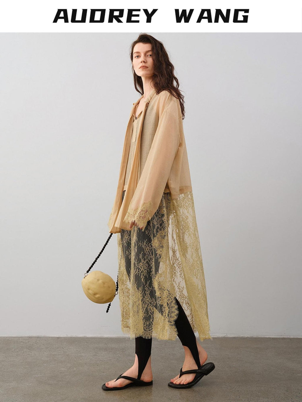audreyyang Lace Patchwork Cotton Blend Relaxed Long Sleeve Casual Women Midi Dresses
