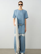 audreyyang Washed Tencel Micro Stretch Straight Fit Denim Blue Casual Short Sleeve T-Shirts