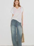 fano High Waist Wide Leg Zipper Fly Loose Light Blue Denim Straight Leg Jeans