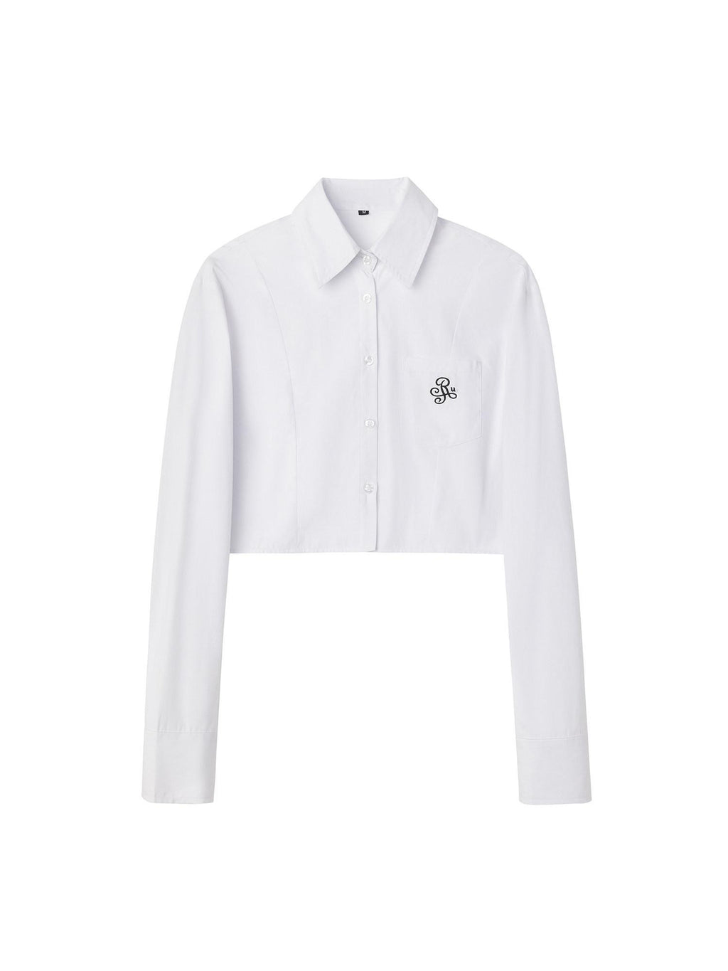 ikyou Embroidered Square Neck Long Sleeve Straight Minimal Poly Cotton Basic Crop Tops