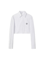 ikyou Embroidered Square Neck Long Sleeve Straight Minimal Poly Cotton Basic Crop Tops