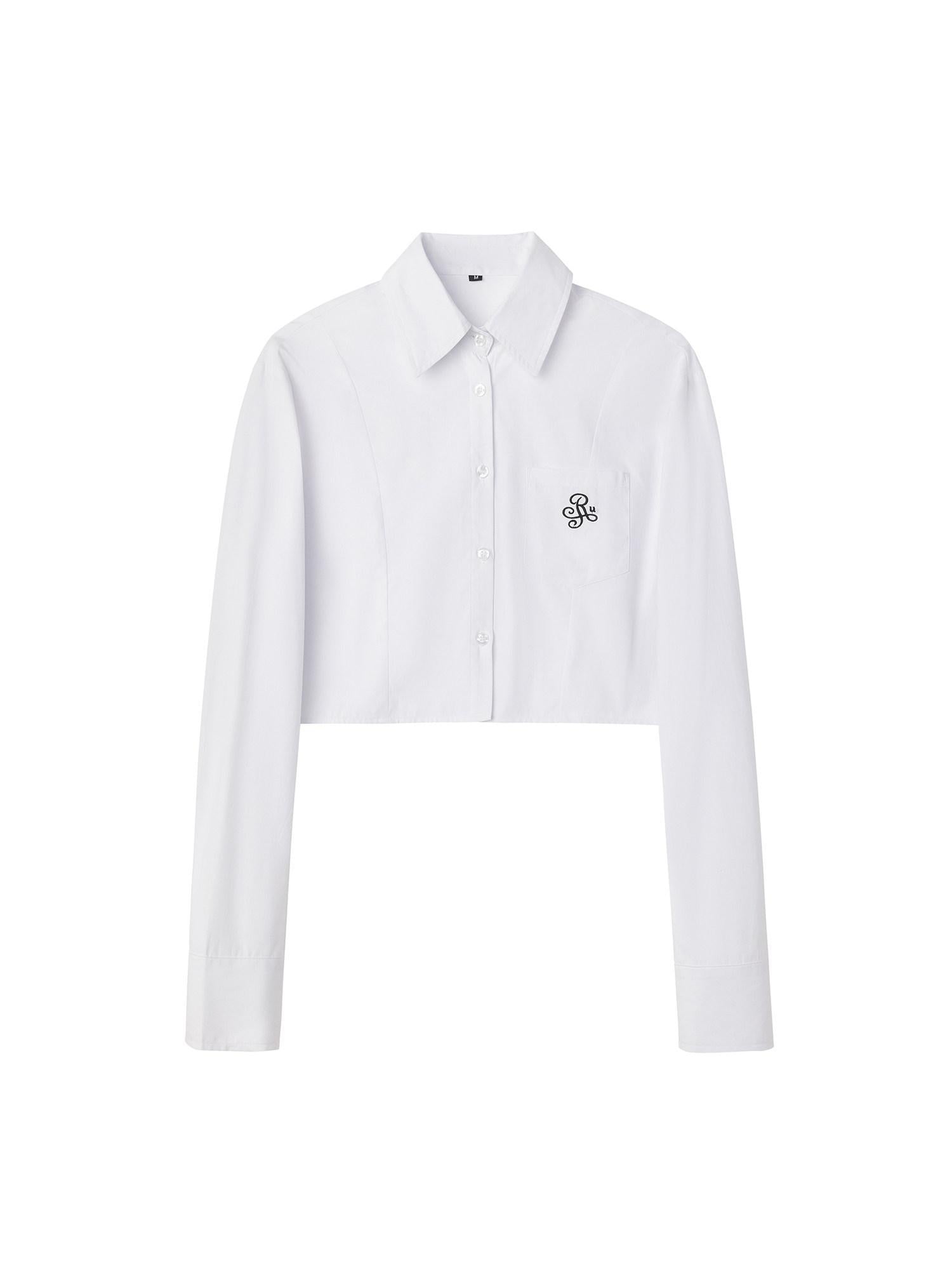 ikyou Embroidered Square Neck Long Sleeve Straight Minimal Poly Cotton Basic Crop Tops