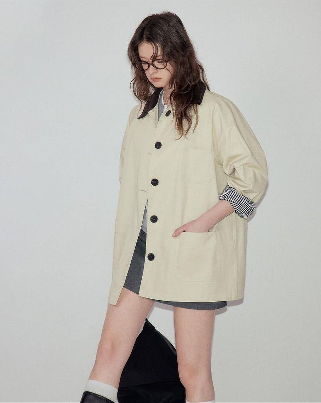 fano Cotton Lined Single Breasted Korean Commuter Short Women Beige Trench Coats