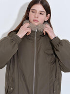 fano High Fill White Duck Down Warm Straight Fur Collar Women Army Green Down Jackets